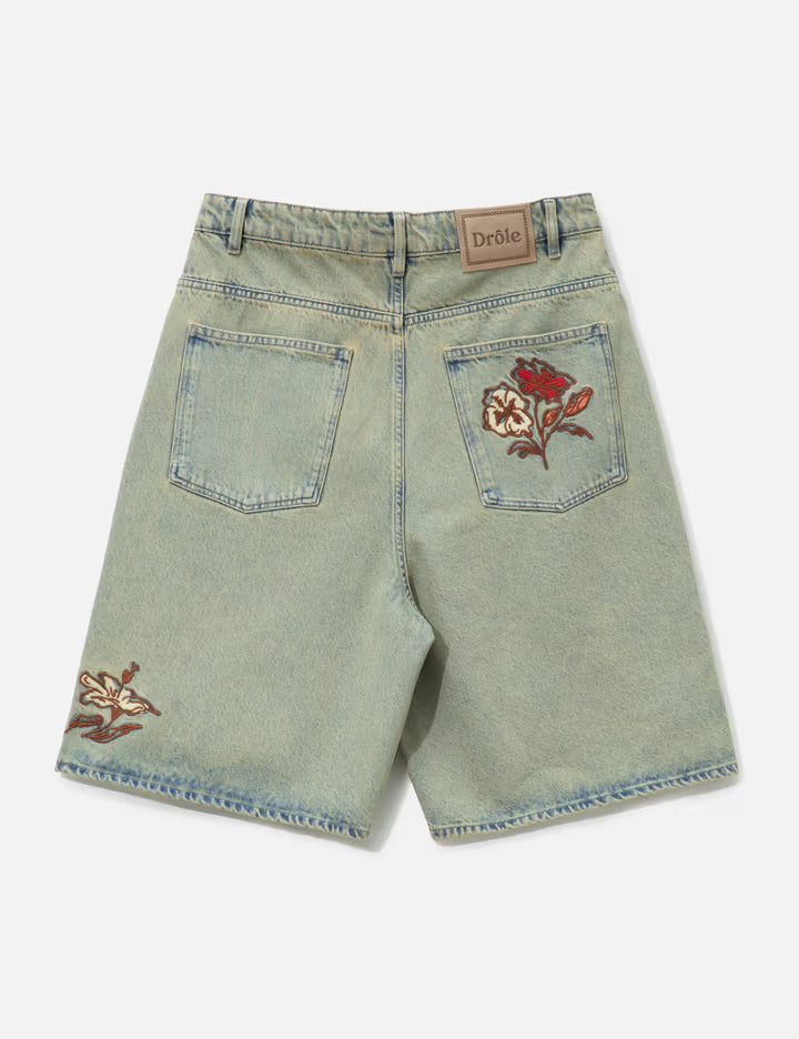 Short Jean Dusty Brodé Fleurs