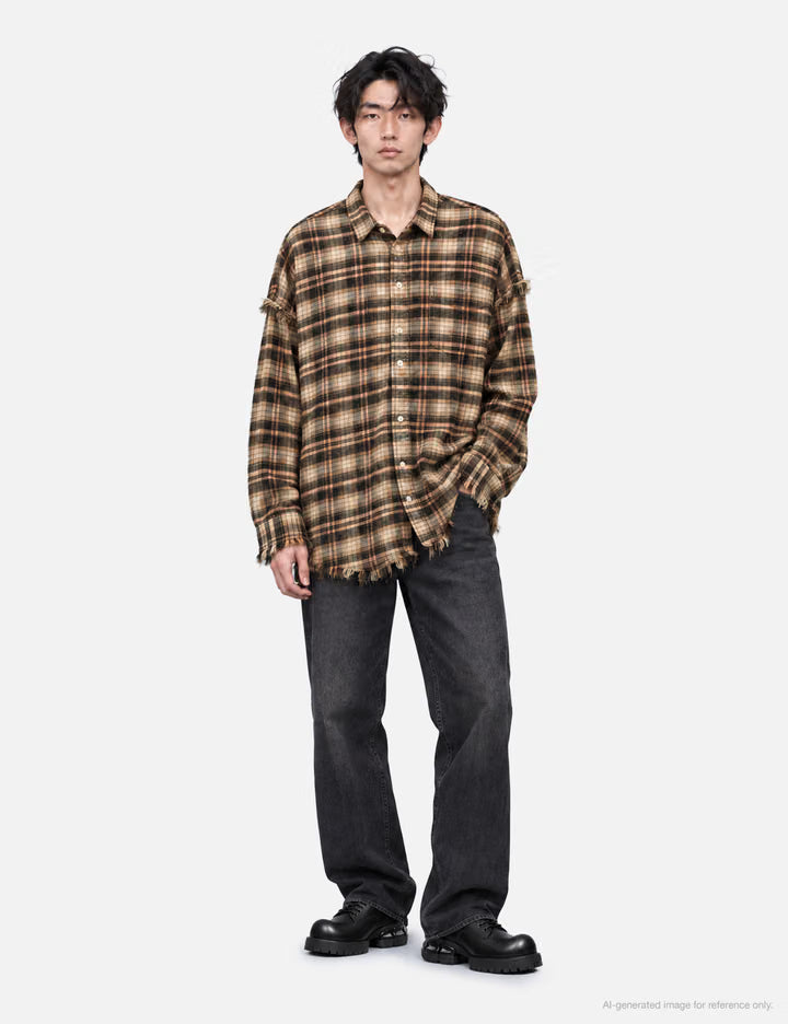 Shredded Seam Drop Neck Shirt