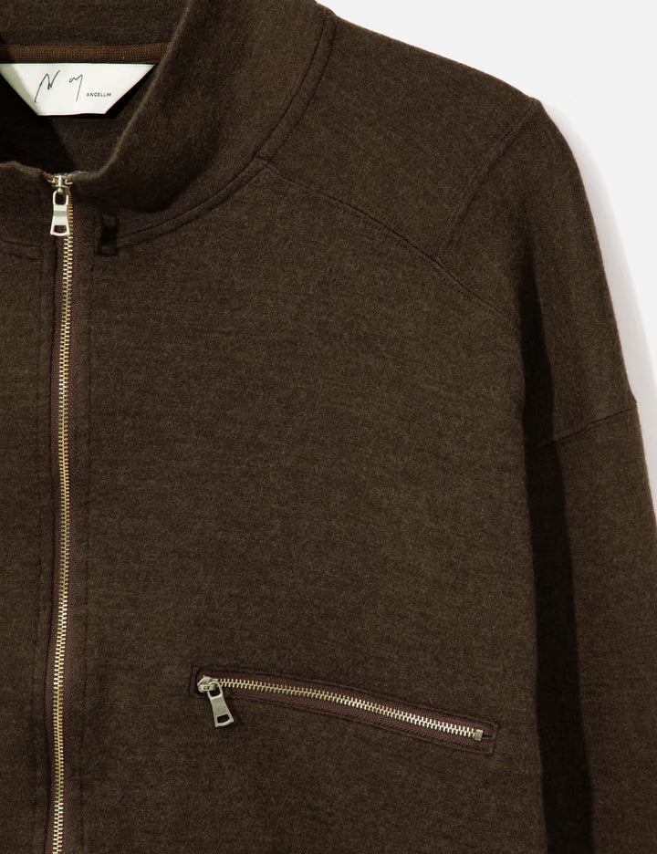 Shrink Wool Zip Up Stand Blouson
