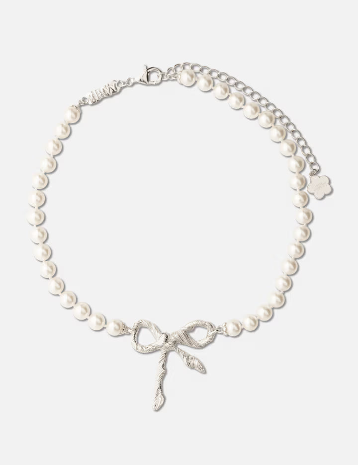 SHUSHU/TONG × YVMIN Twisted Rope Bow Pearl Necklace