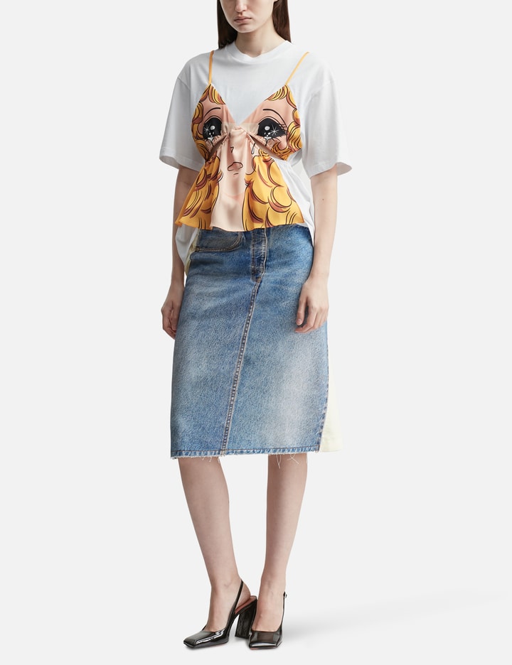 Denim Print Wrap Panel Skirt