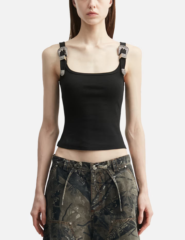 Black Tank Top With Metal Buckle Straps