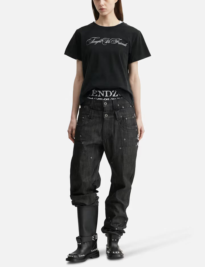 "Sera" Cursive Fitted T-Shirt In Washed Black