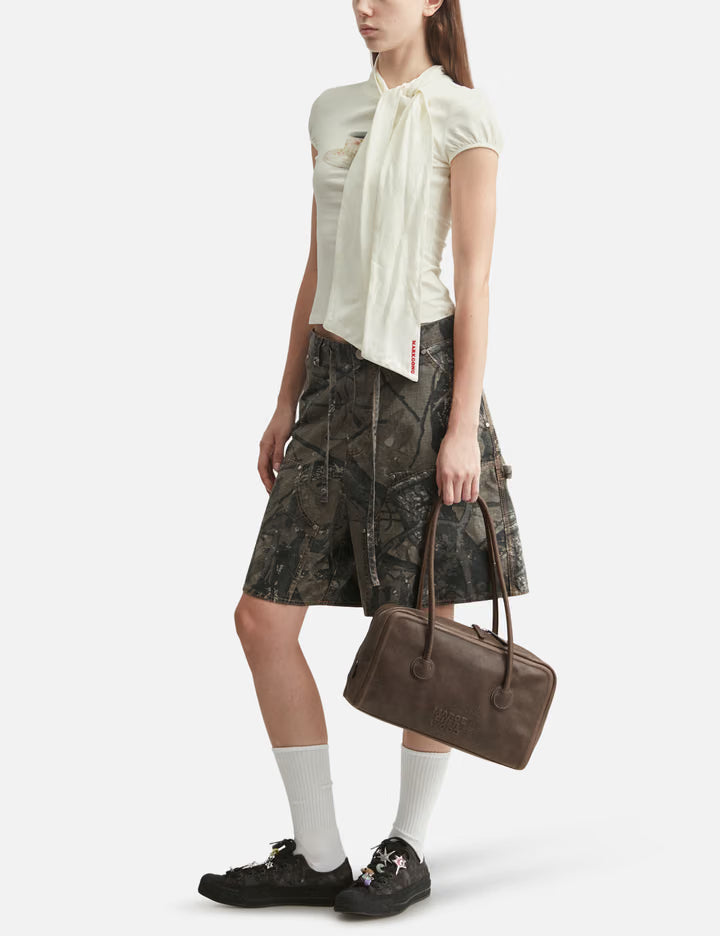 White Print Tie-Front Short Sleeve T-Shirt