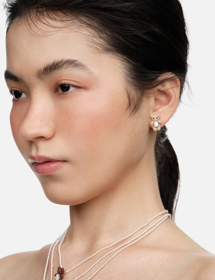 Woven Mini Bear Mother Of Pearl Earrings