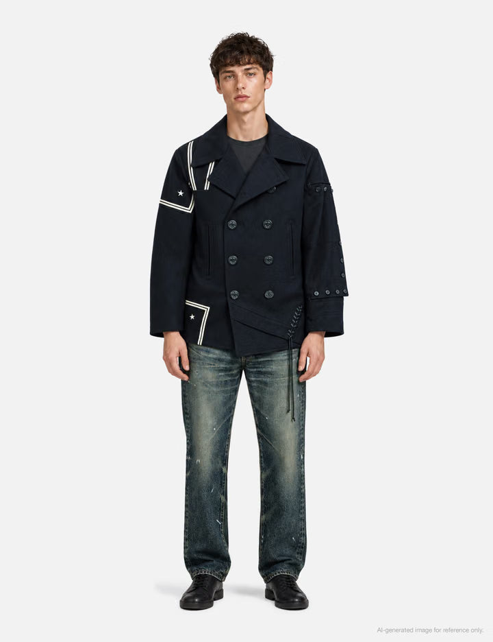 Junya Watanabe Man X Rebuild By Needles Irregular Patchwork Wool Navy Peacoat