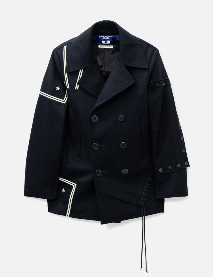 Junya Watanabe Man X Rebuild By Needles Irregular Patchwork Wool Navy Peacoat