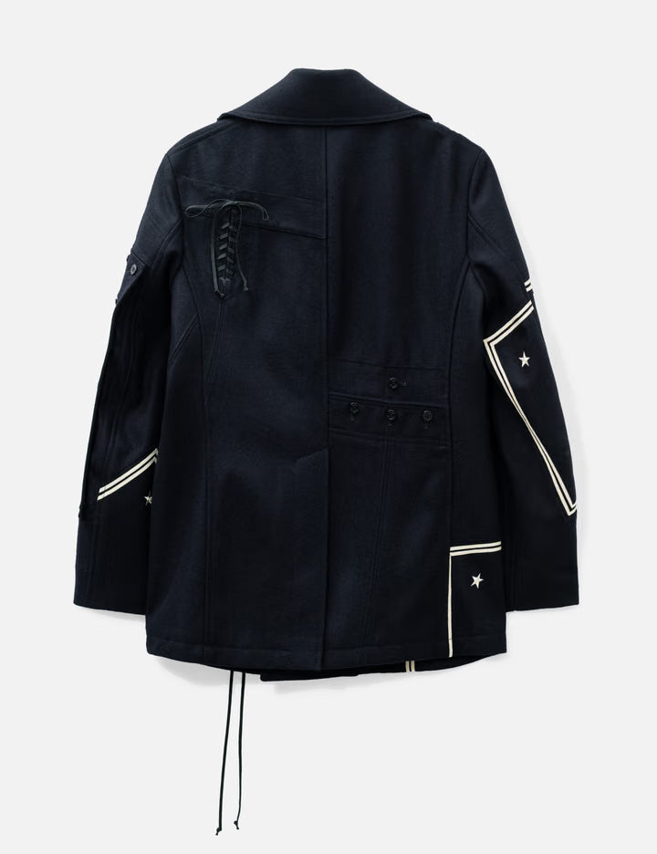 Junya Watanabe Man X Rebuild By Needles Irregular Patchwork Wool Navy Peacoat