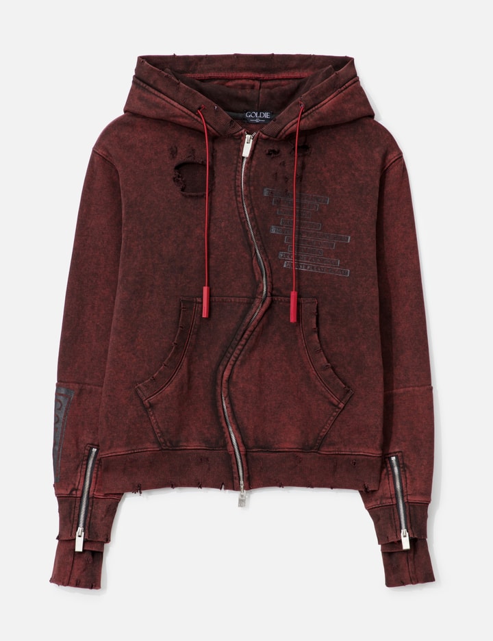 Distressed GC Curved Red Zipper Hoodie