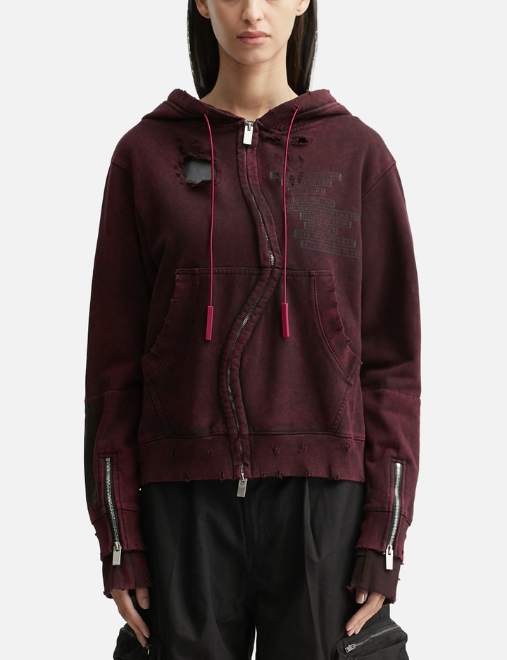 Distressed GC Curved Red Zipper Hoodie