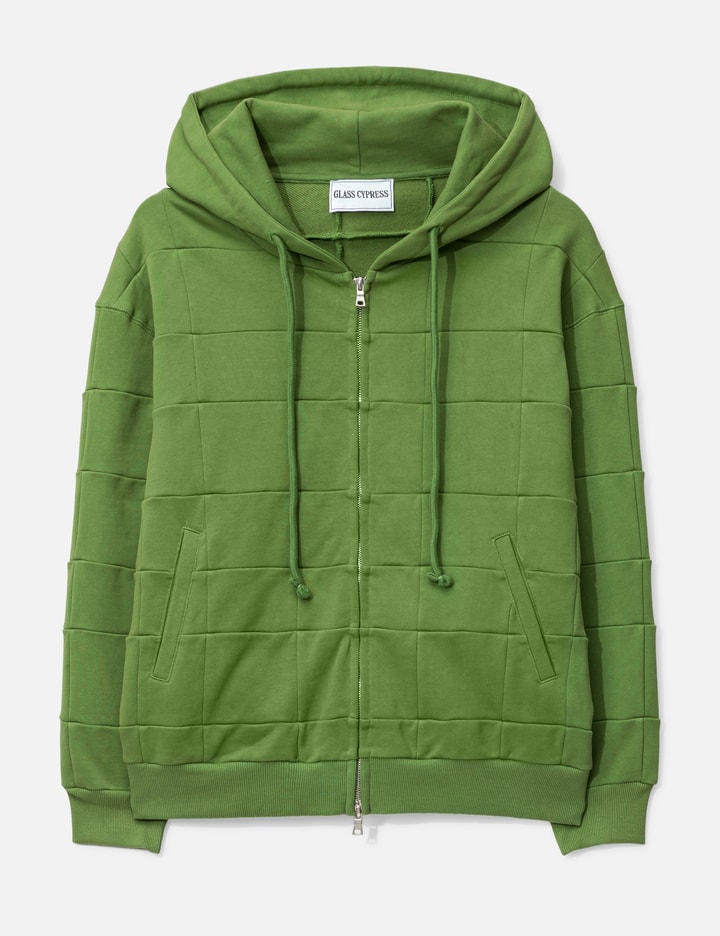 Green Patchwork Zip Up Hoodie