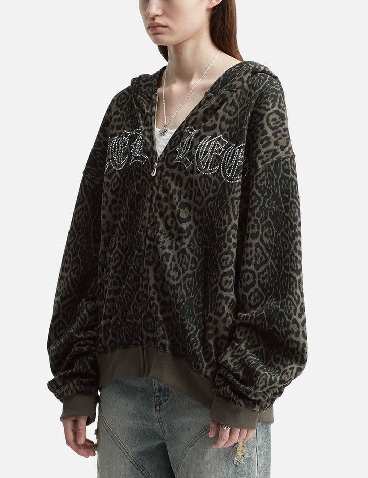 Studded Zip-up Hoodie Oversized Leopard