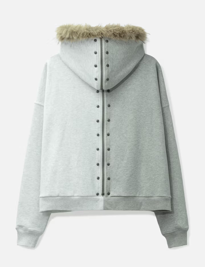 "Nyra" Two-Toned Zip-Up Hoodie With Detachable Fur Trim Hood