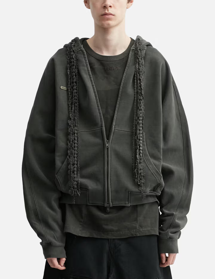 Laced Multi-Drawstring Zip-Up Hoodie