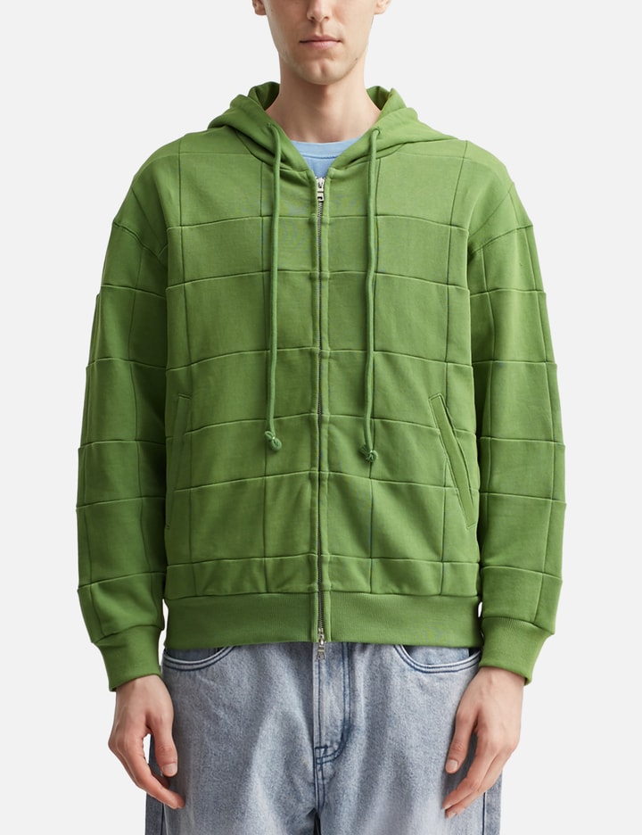 Green Patchwork Zip Up Hoodie