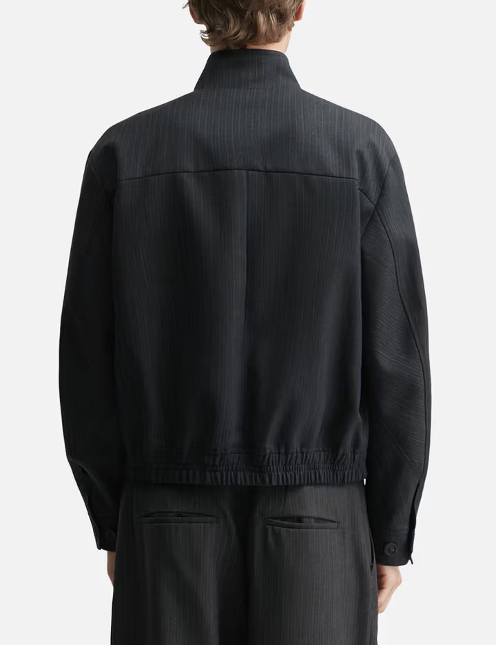 Striped Wool Blend Harrington Jacket