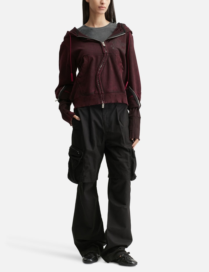 Distressed GC Curved Red Zipper Hoodie