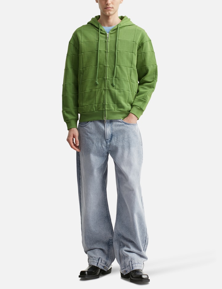 Green Patchwork Zip Up Hoodie