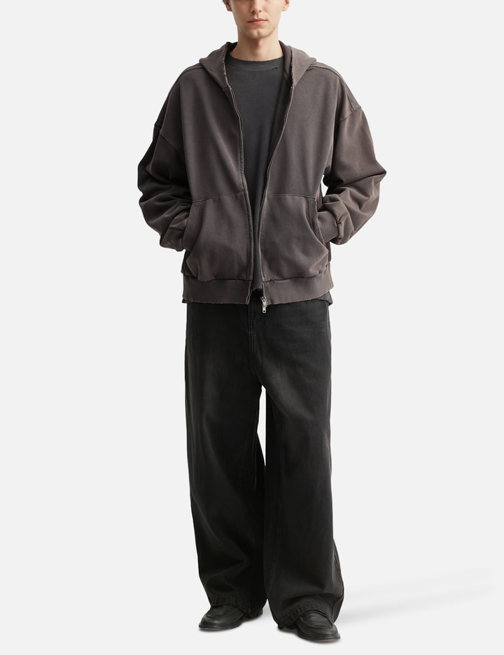 Brown Washed Distressed Zip Up Hoodie