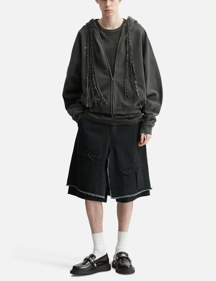 Laced Multi-Drawstring Zip-Up Hoodie