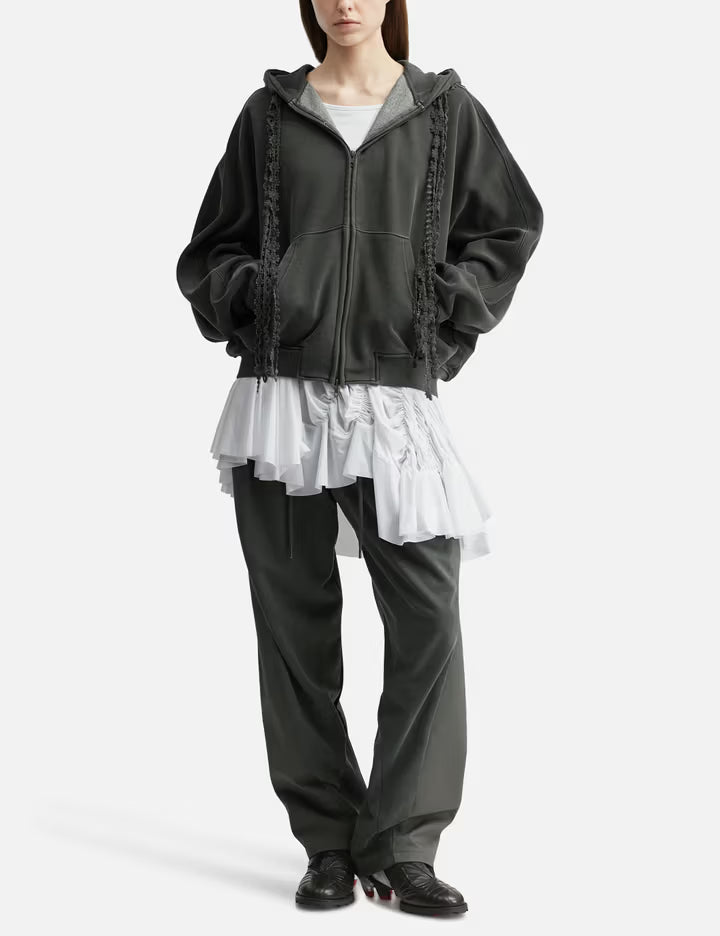 Laced Multi-Drawstring Zip-Up Hoodie