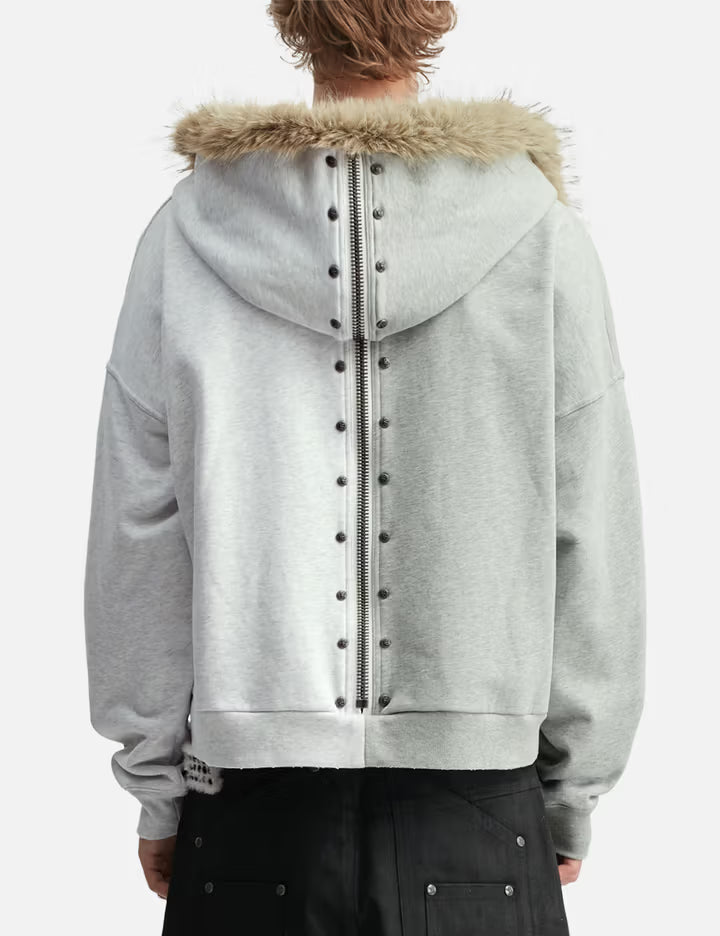 "Nyra" Two-Toned Zip-Up Hoodie With Detachable Fur Trim Hood