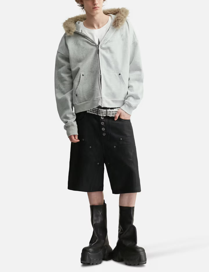 "Nyra" Two-Toned Zip-Up Hoodie With Detachable Fur Trim Hood