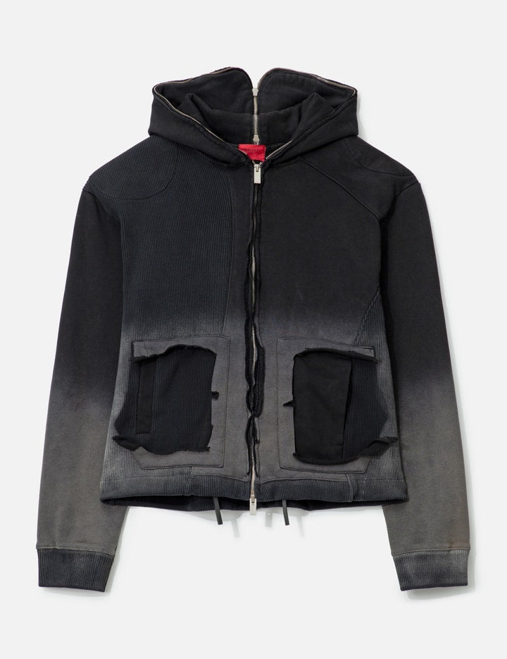 Panelled Padded Zipped Grey Hoodie