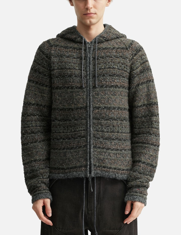 Fair Isle Felted Knit Zip Up Hoodie