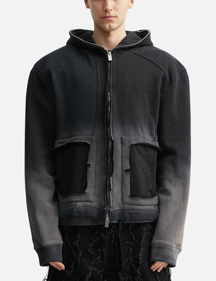 Panelled Padded Zipped Grey Hoodie