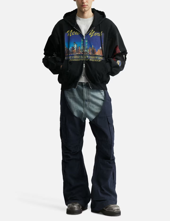 Reconstructed Sweatshirts Zip Hoodie