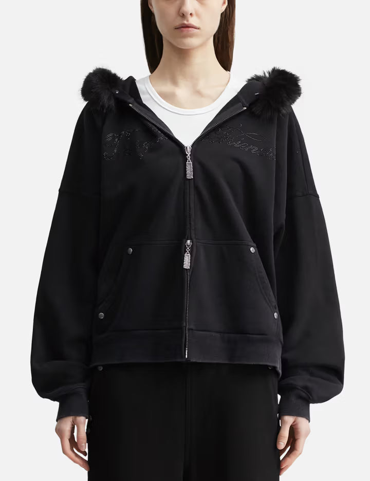 "Nyra" Zip-Up Hoodie With Detachable Fur Trim Hood