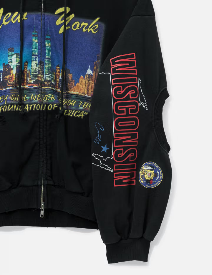 Reconstructed Sweatshirts Zip Hoodie
