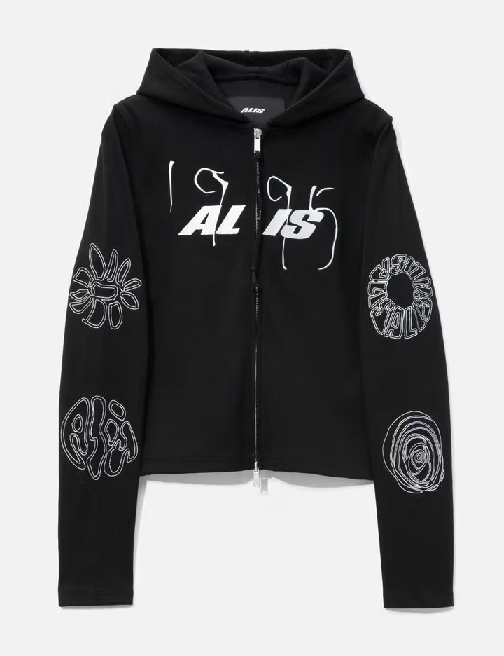 Nortey Rib Jersey Hoodie With Zipper And Embroidery