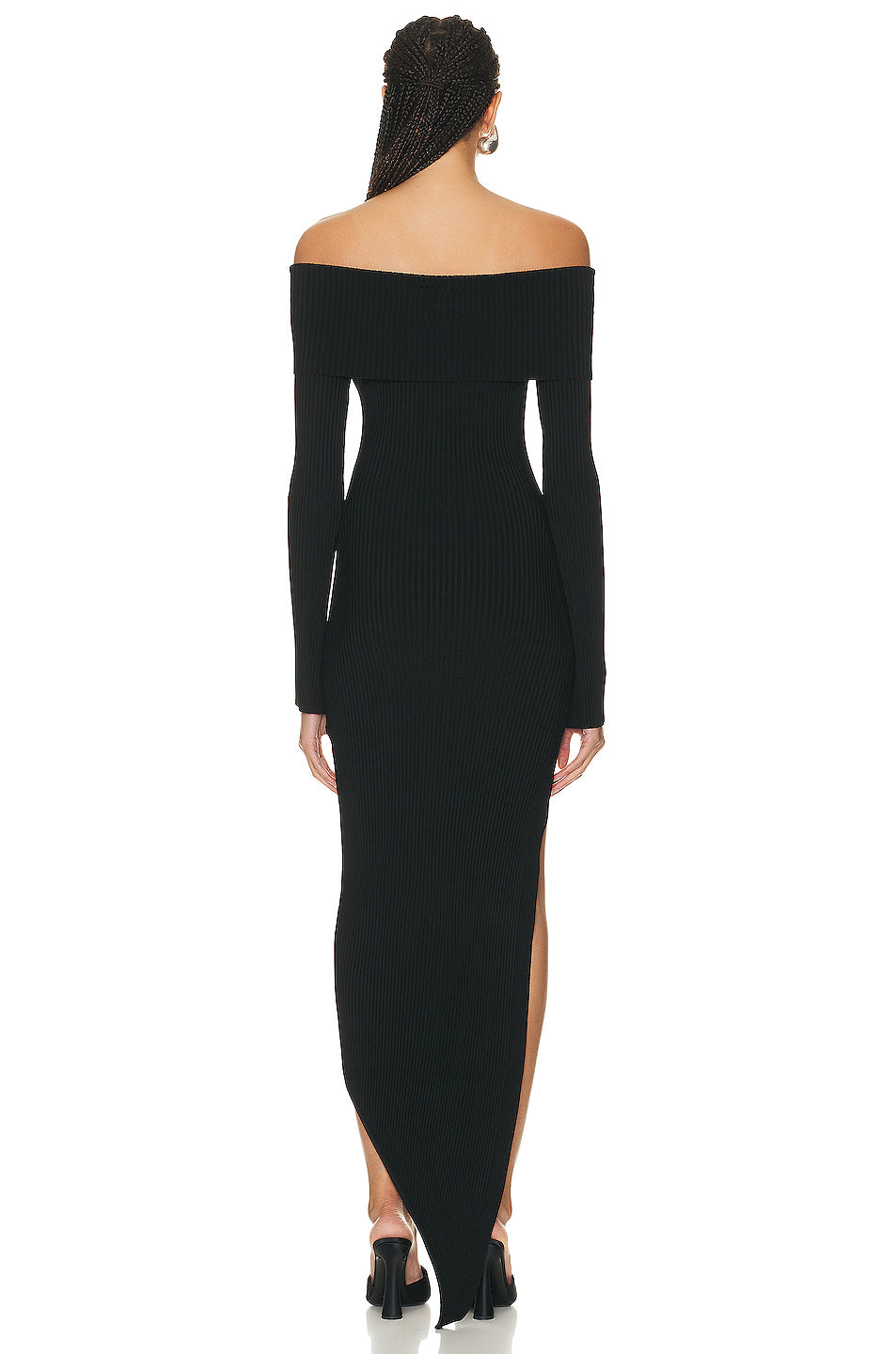 Asymmetrical Long Sleeve Off Shoulder Knit Gown