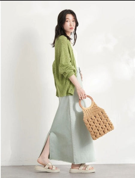 Body Slit Denim Skirt