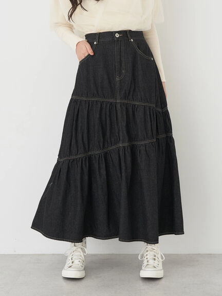 Fuyuka Denim Asymmetric Tiered Skirt - Earth, Music & Ecology