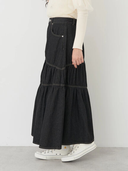 Fuyuka Denim Asymmetric Tiered Skirt - Earth, Music & Ecology