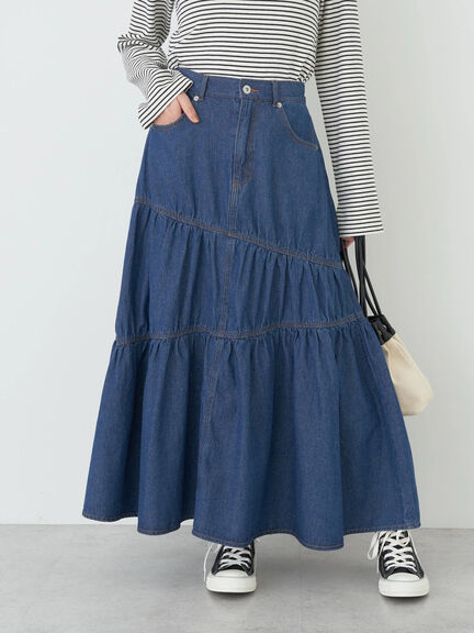 Fuyuka Denim Asymmetric Tiered Skirt - Earth, Music & Ecology