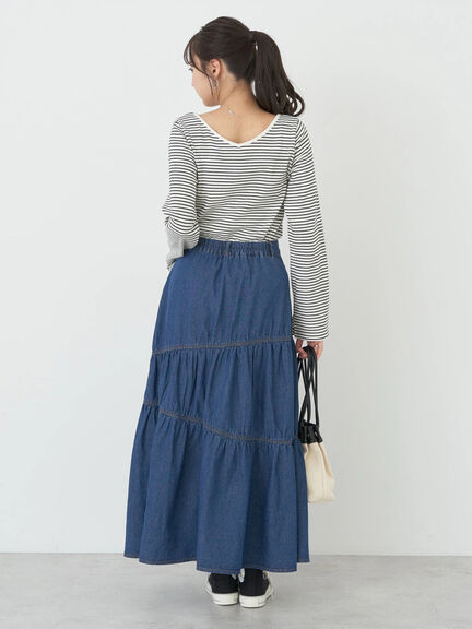 Fuyuka Denim Asymmetric Tiered Skirt - Earth, Music & Ecology