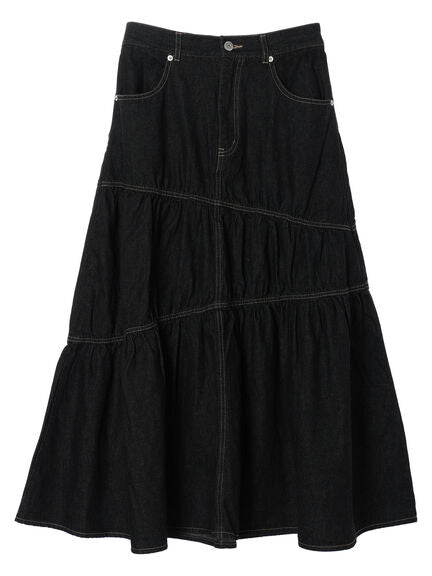 Fuyuka Denim Asymmetric Tiered Skirt - Earth, Music & Ecology