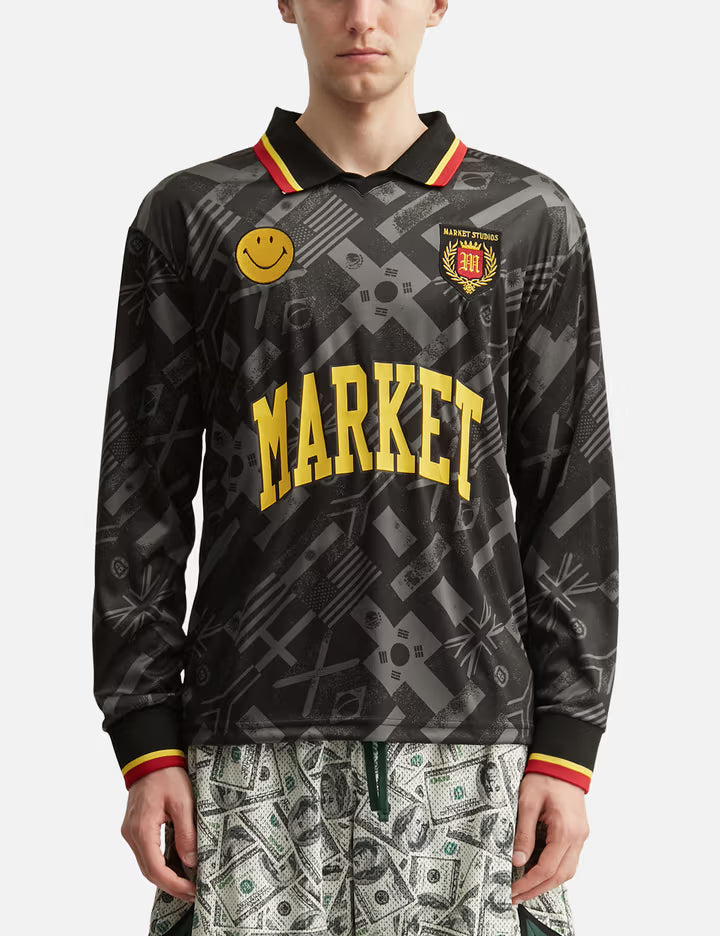 Smiley International Flags Long Sleeves Soccer Jersey