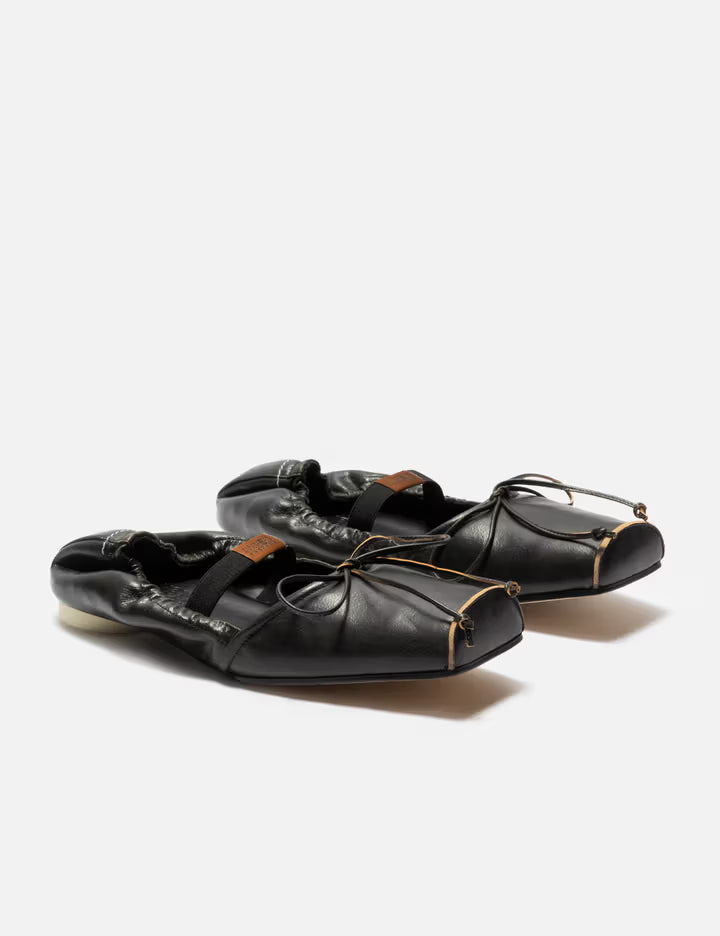 Square-Toe Leather Ballerina Shoes