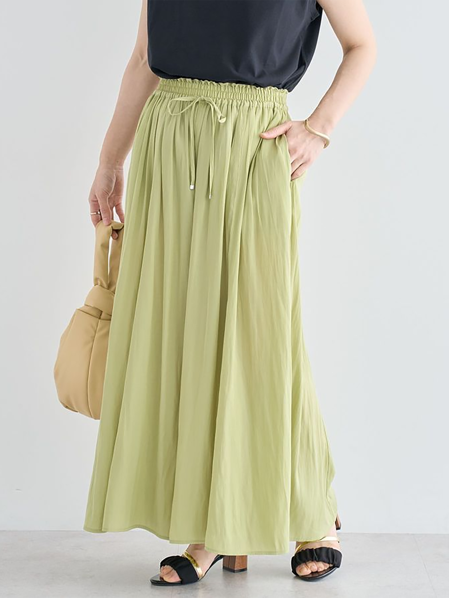 Kamitsu Plain Wide Pants - Beige - Green Parks