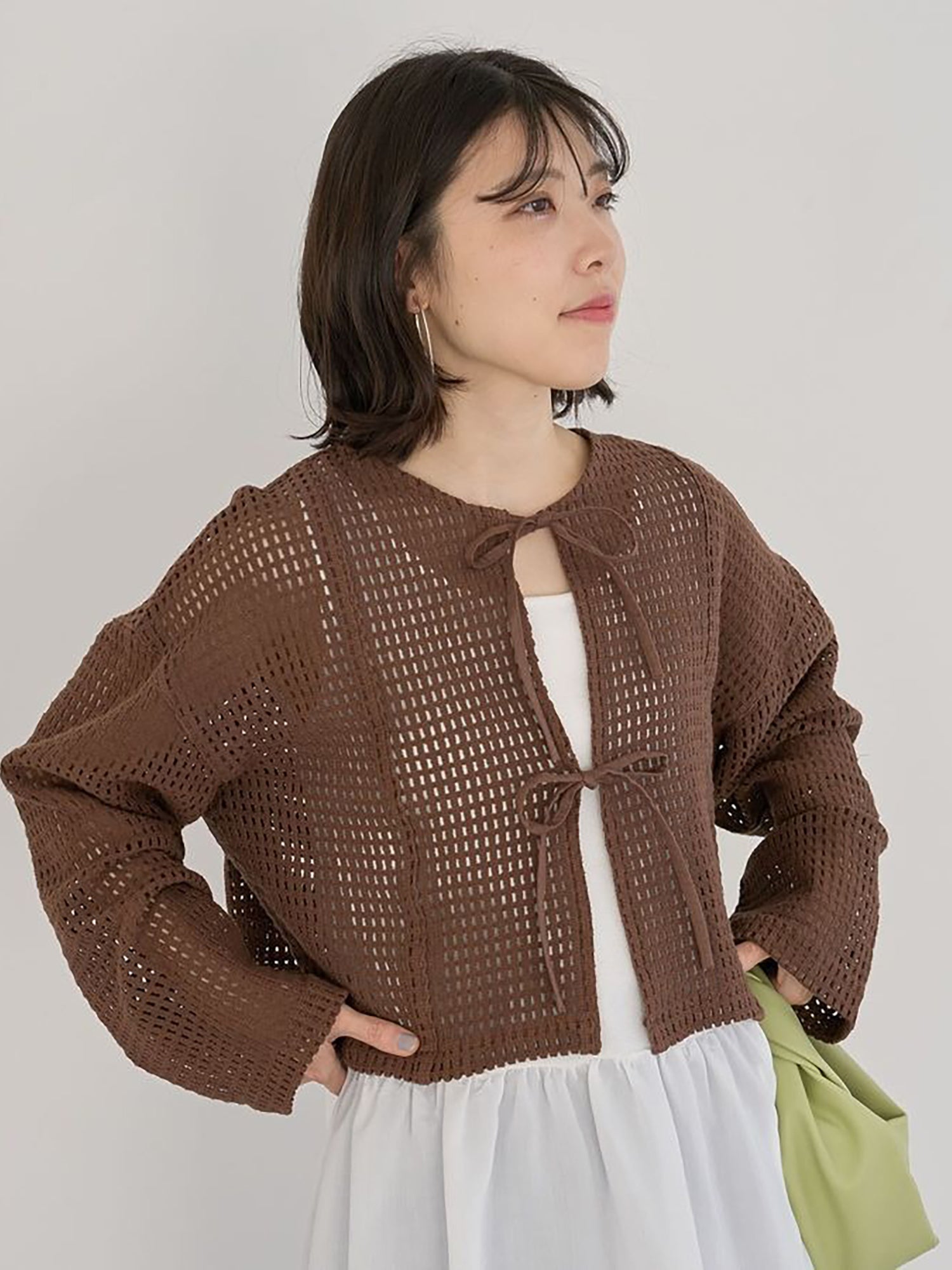 Fumika Cropped Mesh Cardigan - Brown - Green Parks