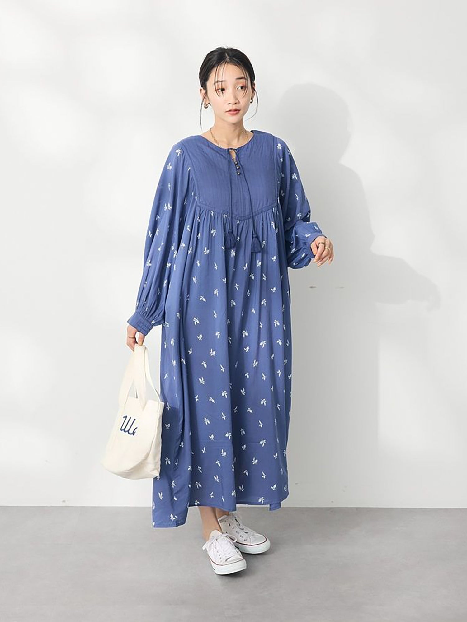 Mikan Quilted Floral Print Dress - Blue - Craft Standard Boutique