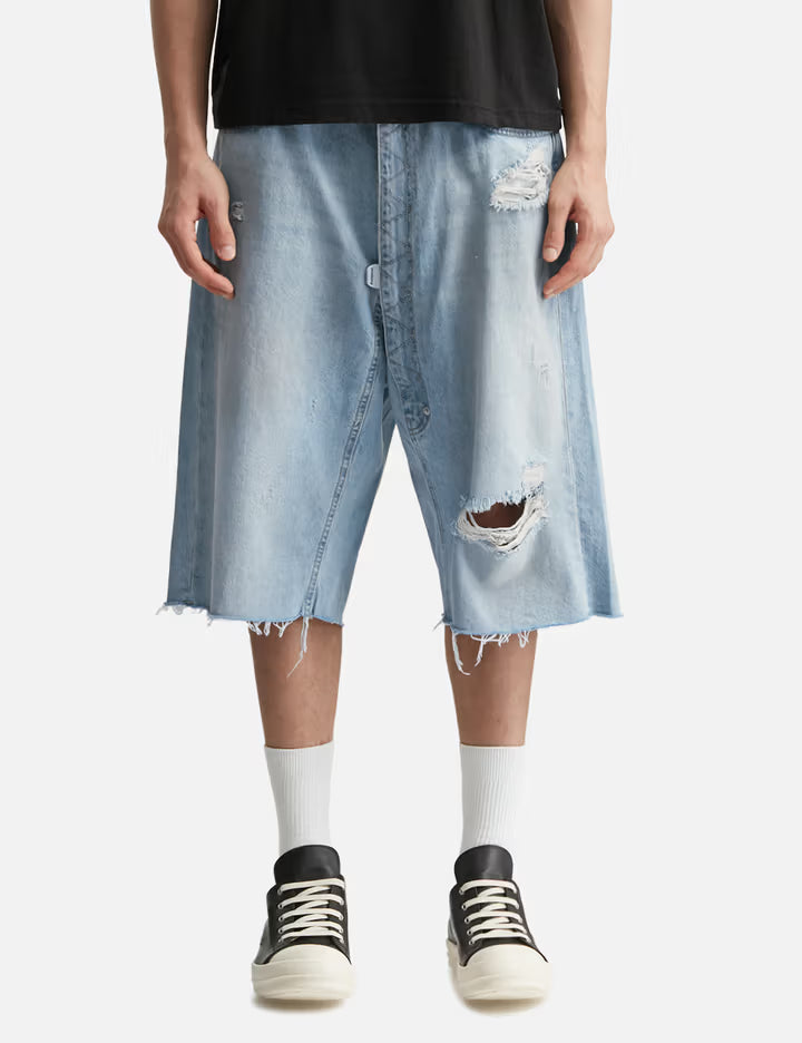 Long Zipper Fly Denim Shorts