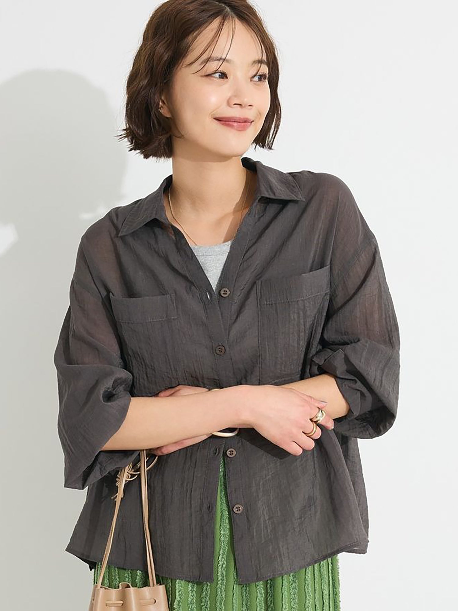 Kotone Sheer Shirt - Brown - Craft Standard Boutique