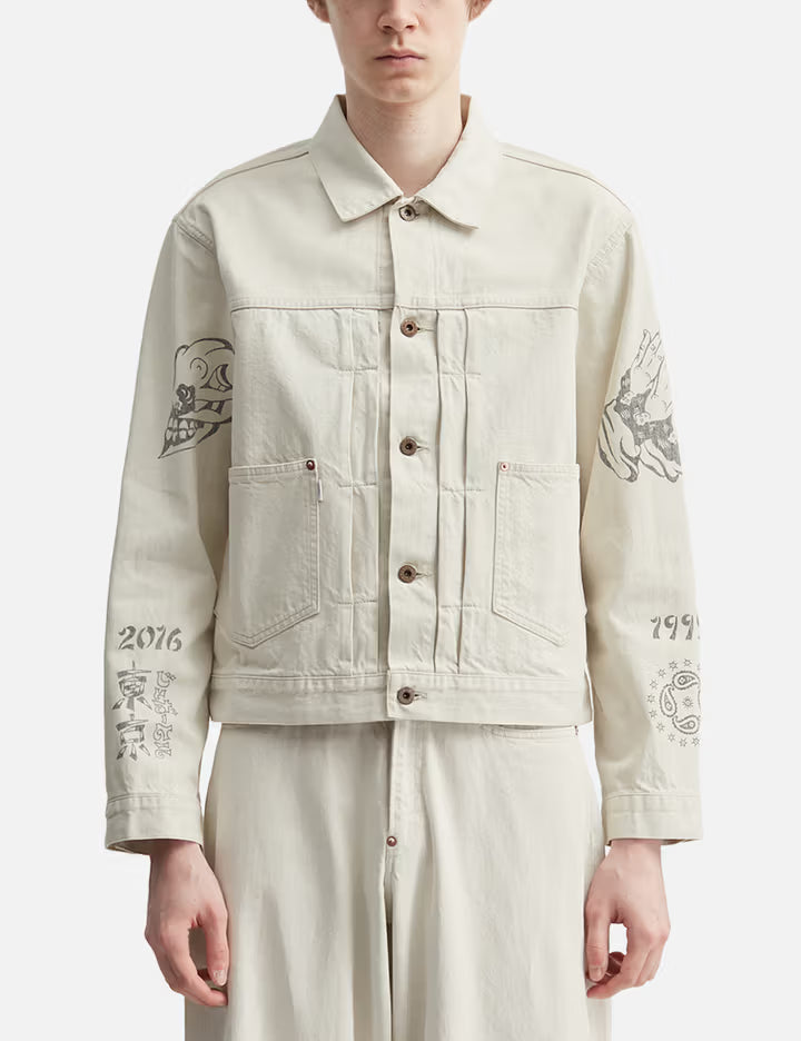 Tattoo Flash Print Pocket Denim Jacket
