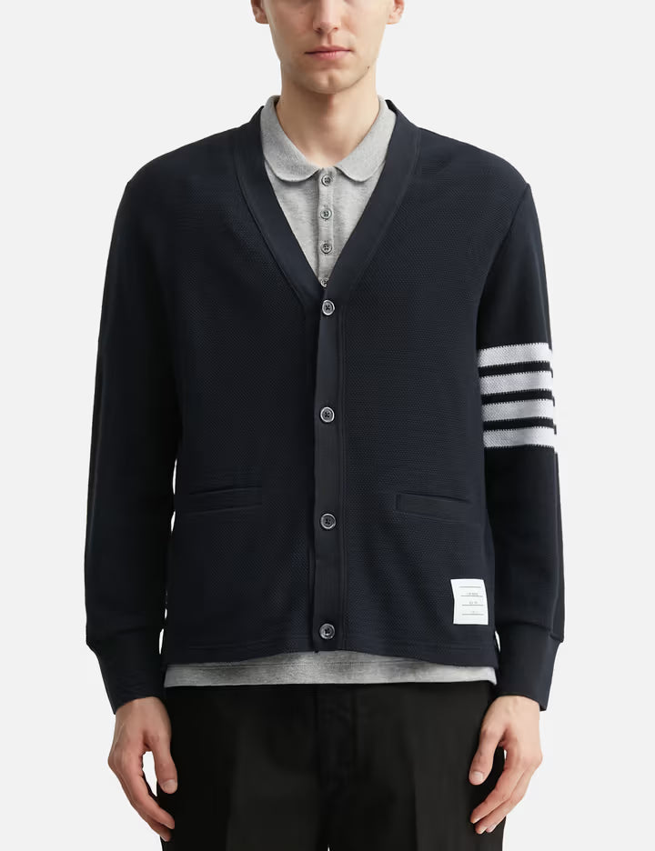 Textured Pique 4-Bar Cardigan